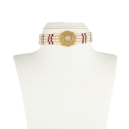 Floral Natural Ruby Freshwater Pearl Choker Set