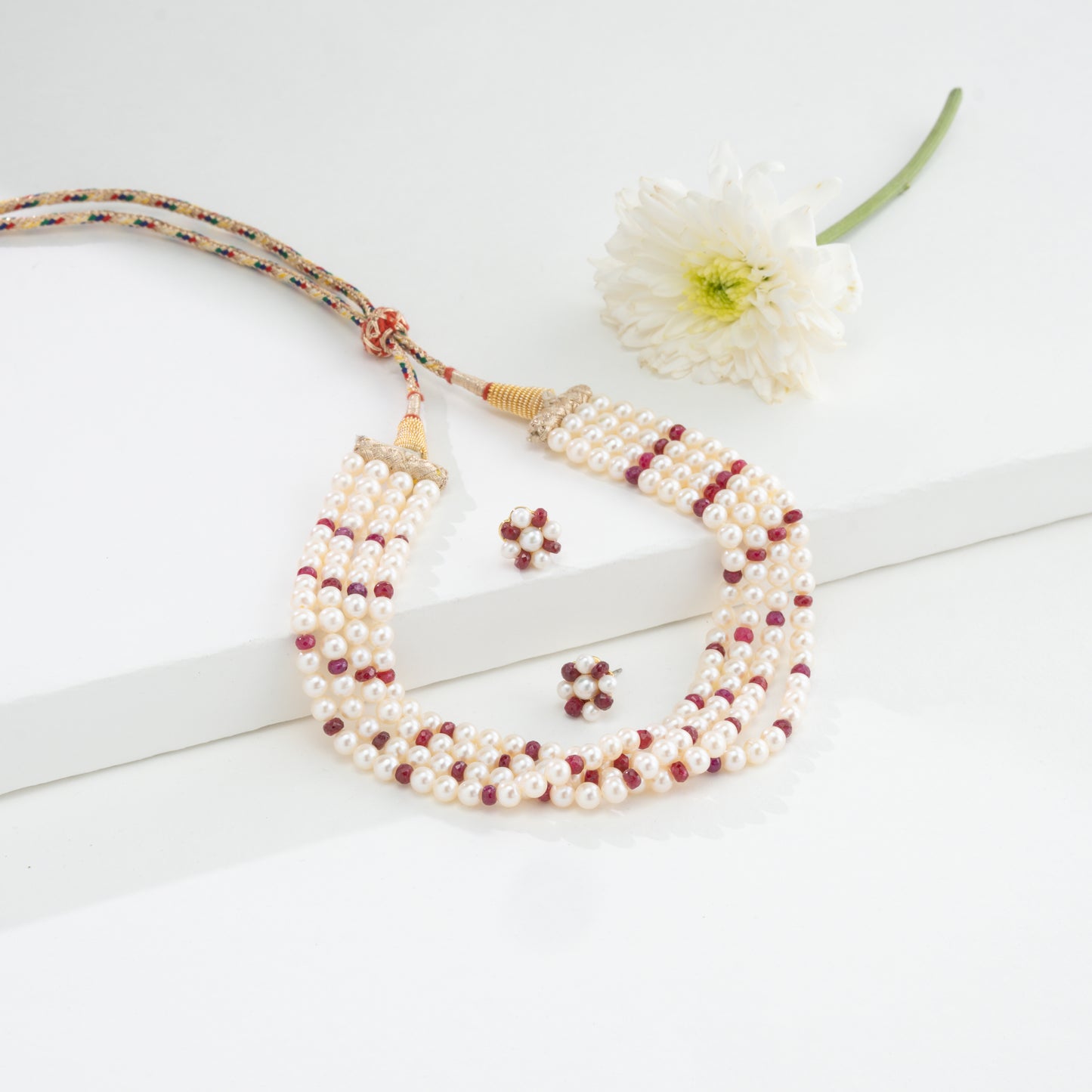 Natural Ruby Near Round Freshwater Pearl Choker Set