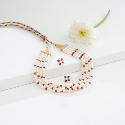 Natural Ruby Near Round Freshwater Pearl Choker Set