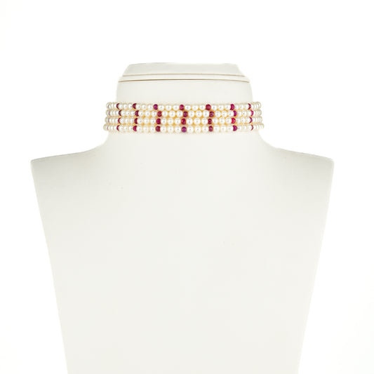 Natural Ruby Near Round Freshwater Pearl Choker Set