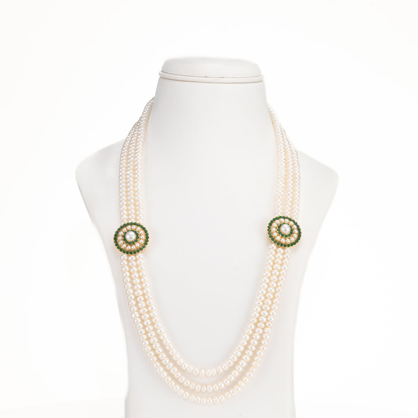 Charming Green Stone Side Piece Freshwater Pearl Necklace Set