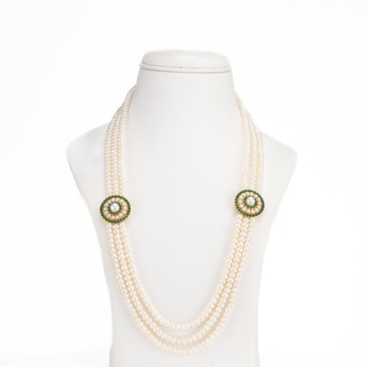 Charming Green Stone Side Piece Freshwater Pearl Necklace Set