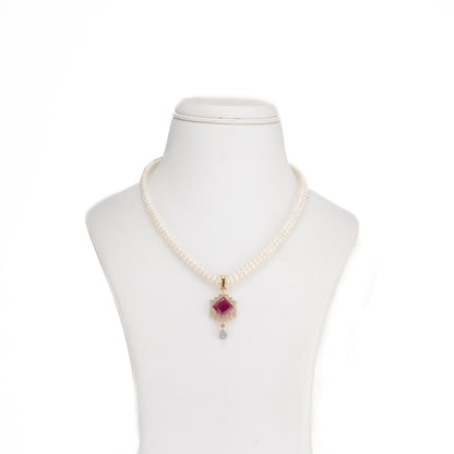 Unique Red Stone Freshwater Pearl Necklace Set