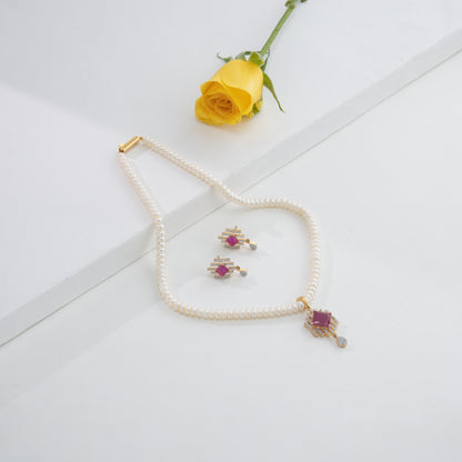 Unique Red Stone Freshwater Pearl Necklace Set