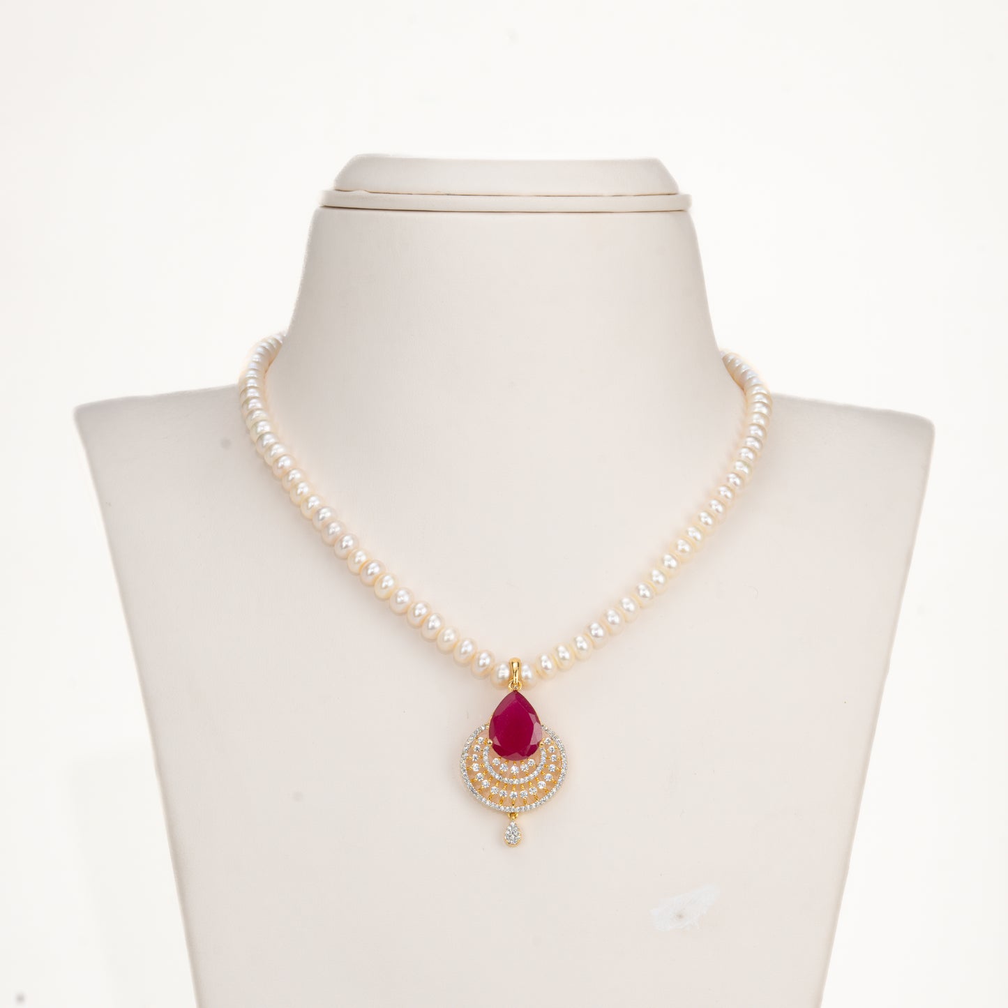 Majestic Red Stone Freshwater Pearl Necklace Set