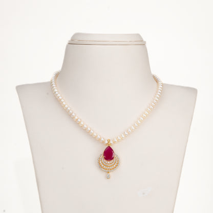 Majestic Red Stone Freshwater Pearl Necklace Set