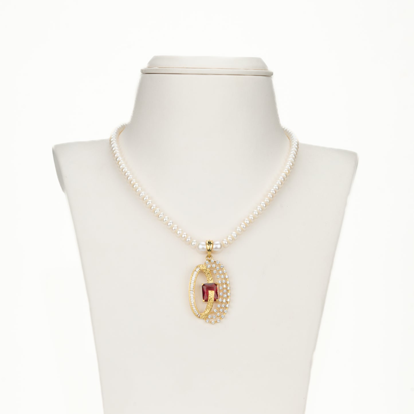 Majestic Red Stone Freshwater Pearl Necklace Set