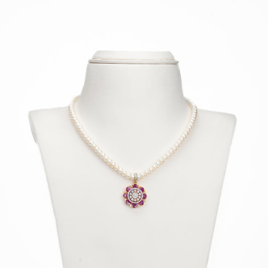 Majestic Red Stone Freshwater Pearl Necklace Set