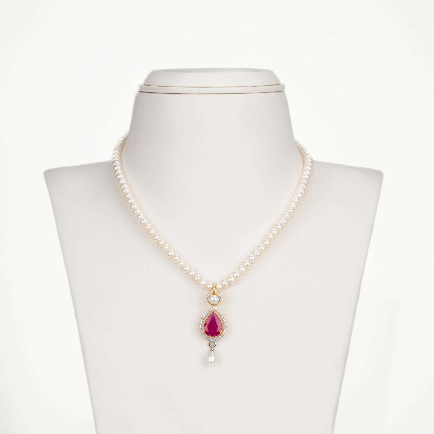 Designer Red Stone Freshwater Pearls Necklace Set