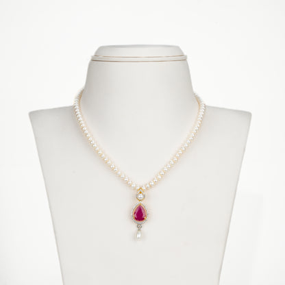 Designer Red Stone Freshwater Pearls Necklace Set