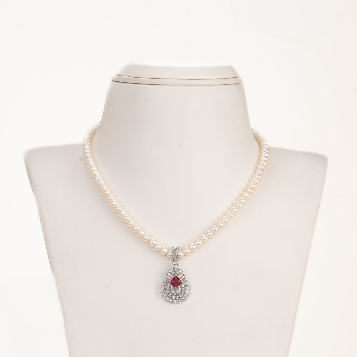 Stunning Red Stone Freshwater Pearl Necklace Set