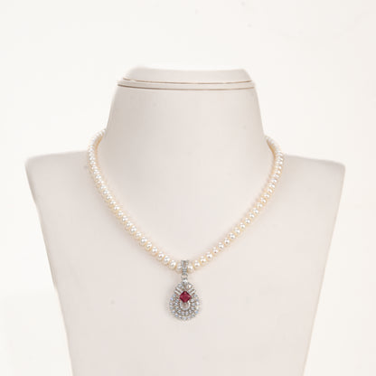 Stunning Red Stone Freshwater Pearl Necklace Set