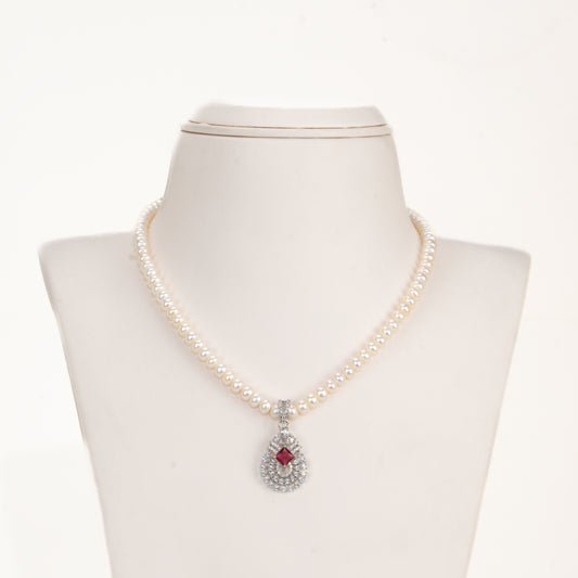 Stunning Red Stone Freshwater Pearl Necklace Set