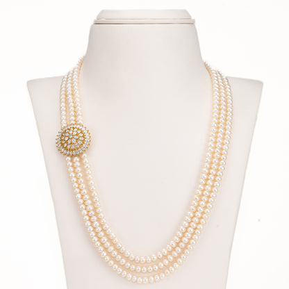 Artisanal White Stone Side Piece Freshwater Pearl Necklace Set