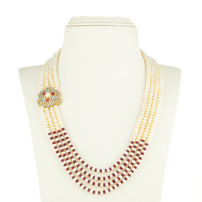 Beautiful Natural Ruby Side Piece Freshwater Pearl Necklace Set