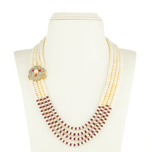 Beautiful Natural Ruby Side Piece Freshwater Pearl Necklace Set