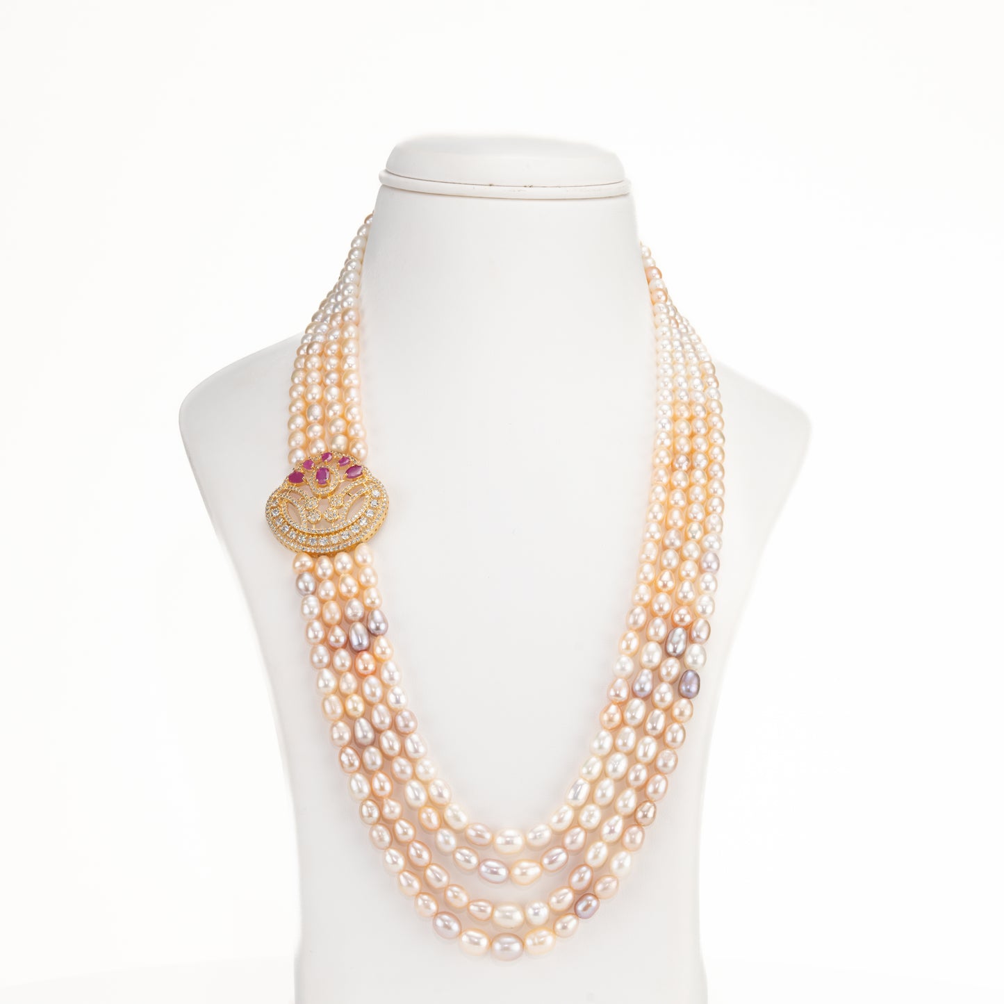 Comfortable Red Stone Multicolor Freshwater Pearl Necklace Set
