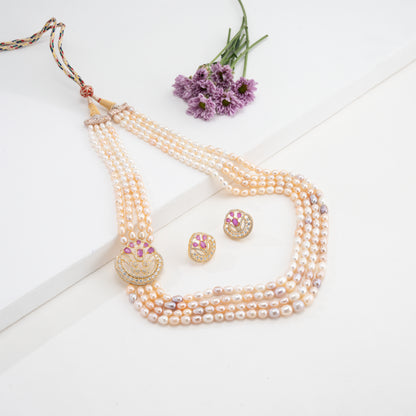 Comfortable Red Stone Multicolor Freshwater Pearl Necklace Set