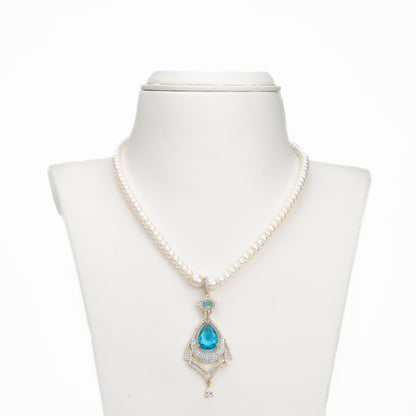 Lavish Blue Stone Freshwater Pearl Necklace Set