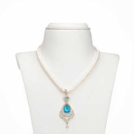 Lavish Blue Stone Freshwater Pearl Necklace Set