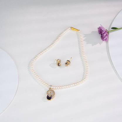 Lavish Blue Stone Freshwater Pearl Necklace Set