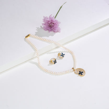 Lavish Blue Stone Freshwater Pearl Necklace Set