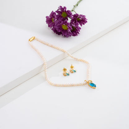 Clustered Blue Stone Freshwater Pearls Necklace Set