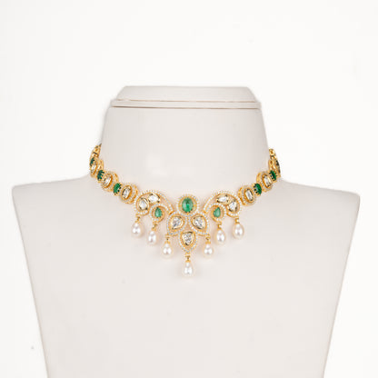 Feminine Drop Green Multicolor Freshwater Pearls Choker Set