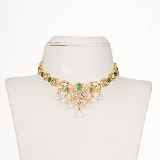 Feminine Drop Green Multicolor Freshwater Pearls Choker Set