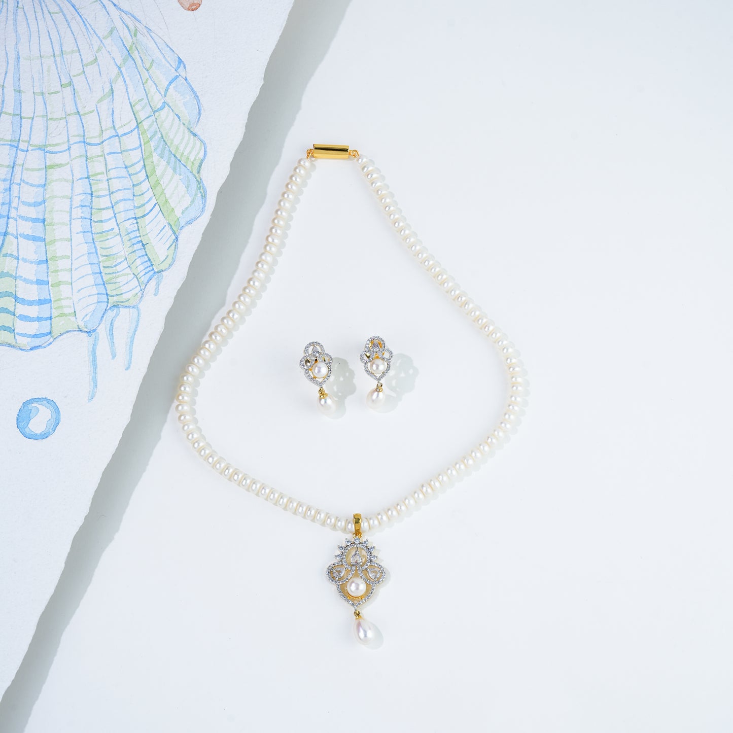 Dramatic White Stone Freshwater Pearl Necklace Set