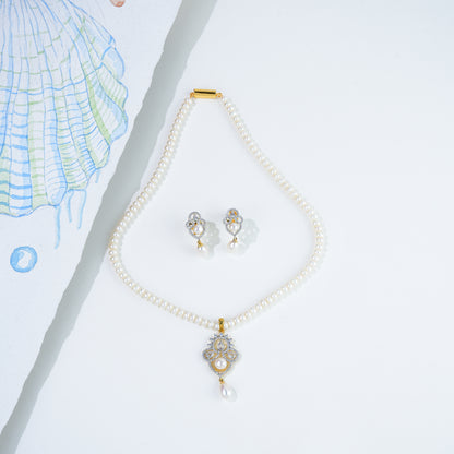 Dramatic White Stone Freshwater Pearl Necklace Set