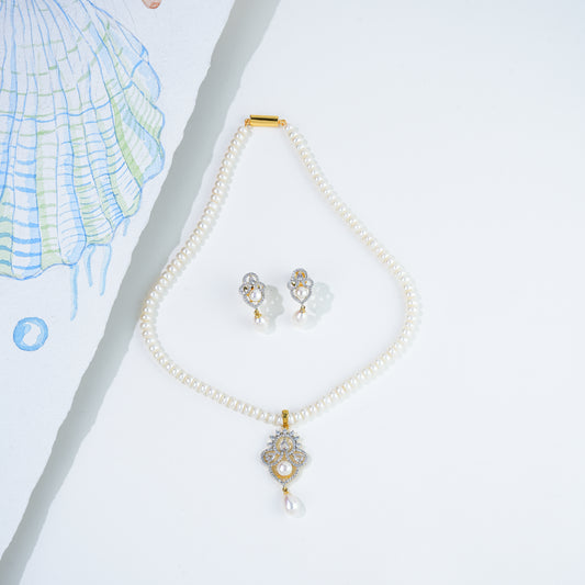 Dramatic White Stone Freshwater Pearl Necklace Set