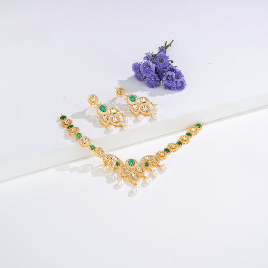 Feminine Drop Green Multicolor Freshwater Pearls Choker Set