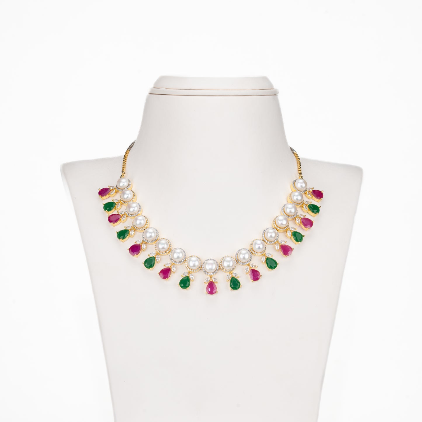Feminine Drop Red Green Multicolor Freshwater Pearls Choker Set