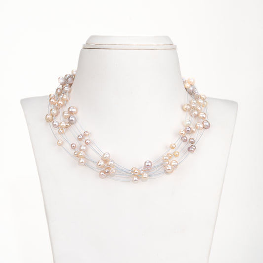 Pink Wire Freshwater Pearl Choker Set