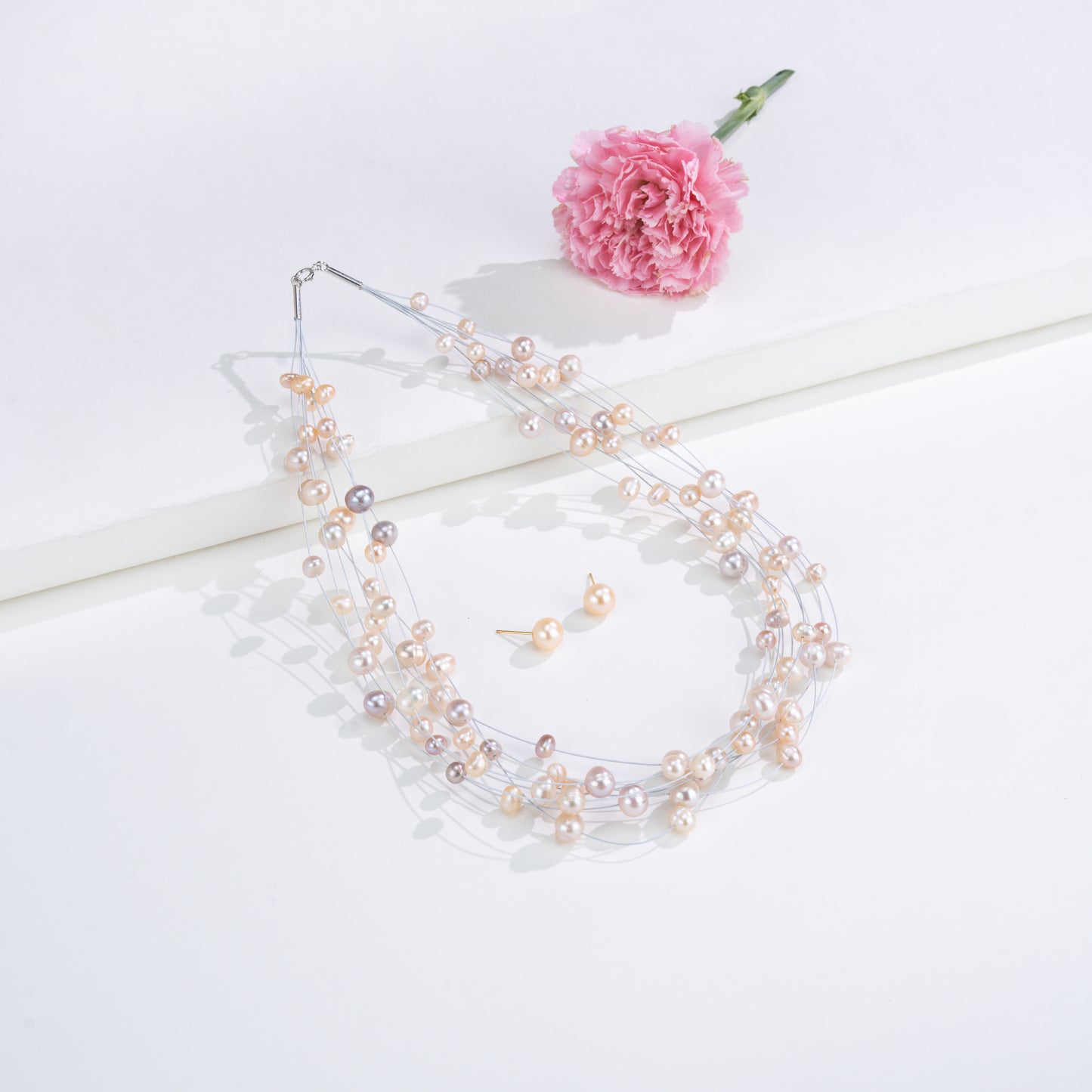 Pink Wire Freshwater Pearl Choker Set