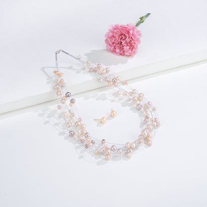 Pink Wire Freshwater Pearl Choker Set