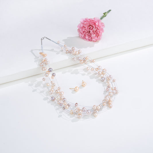 Pink Wire Freshwater Pearl Choker Set