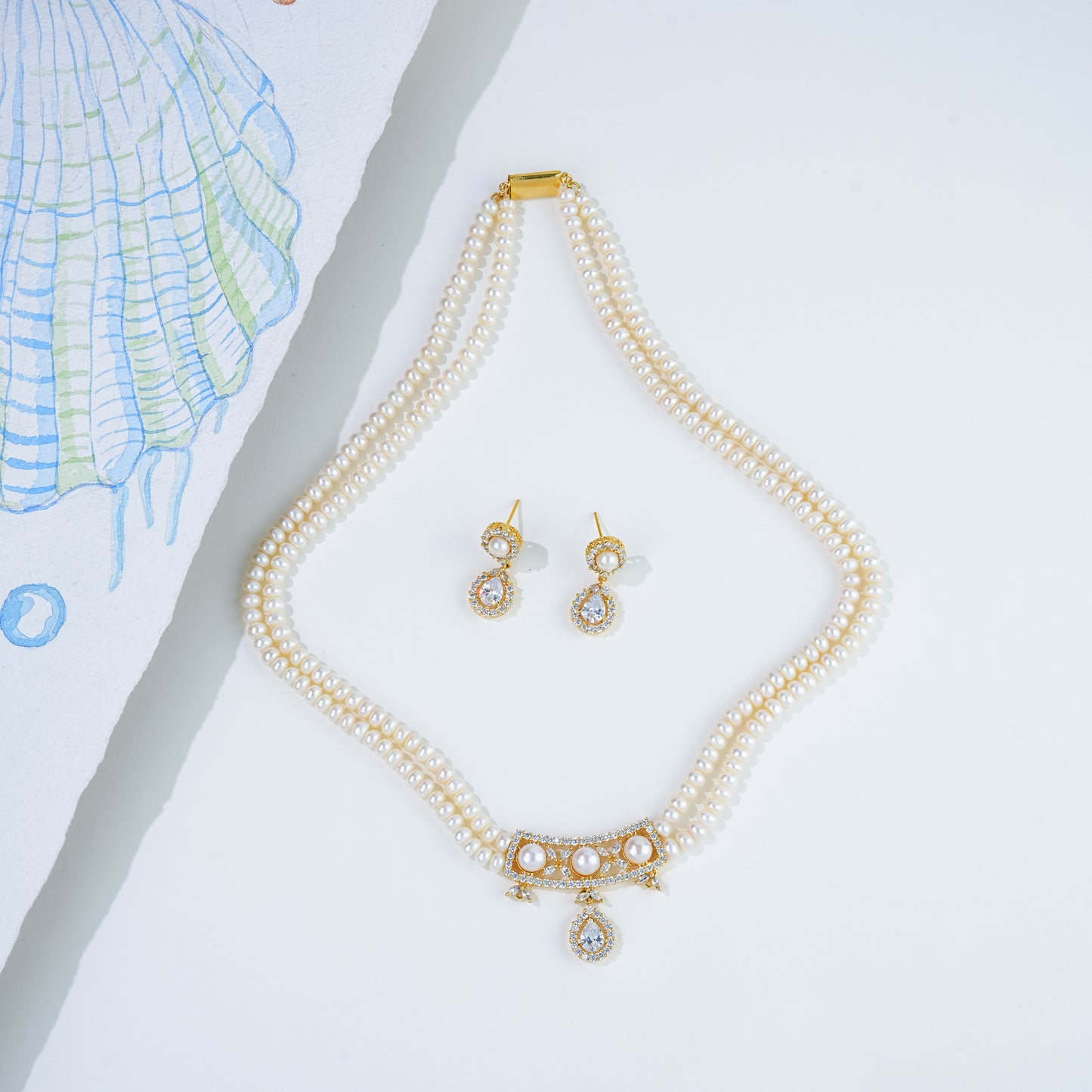 Exciting White Stone Freshwater  Pearls Necklace Set