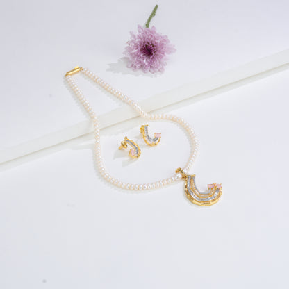 Adorable Pink Stone Freshwater Pearl Necklace Set