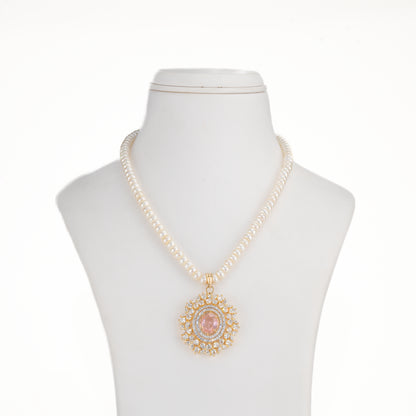 Floral Pink Stone Freshwater Pearl Necklace Set