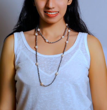 Black Fancy And Freshwater Pearl Necklace Set