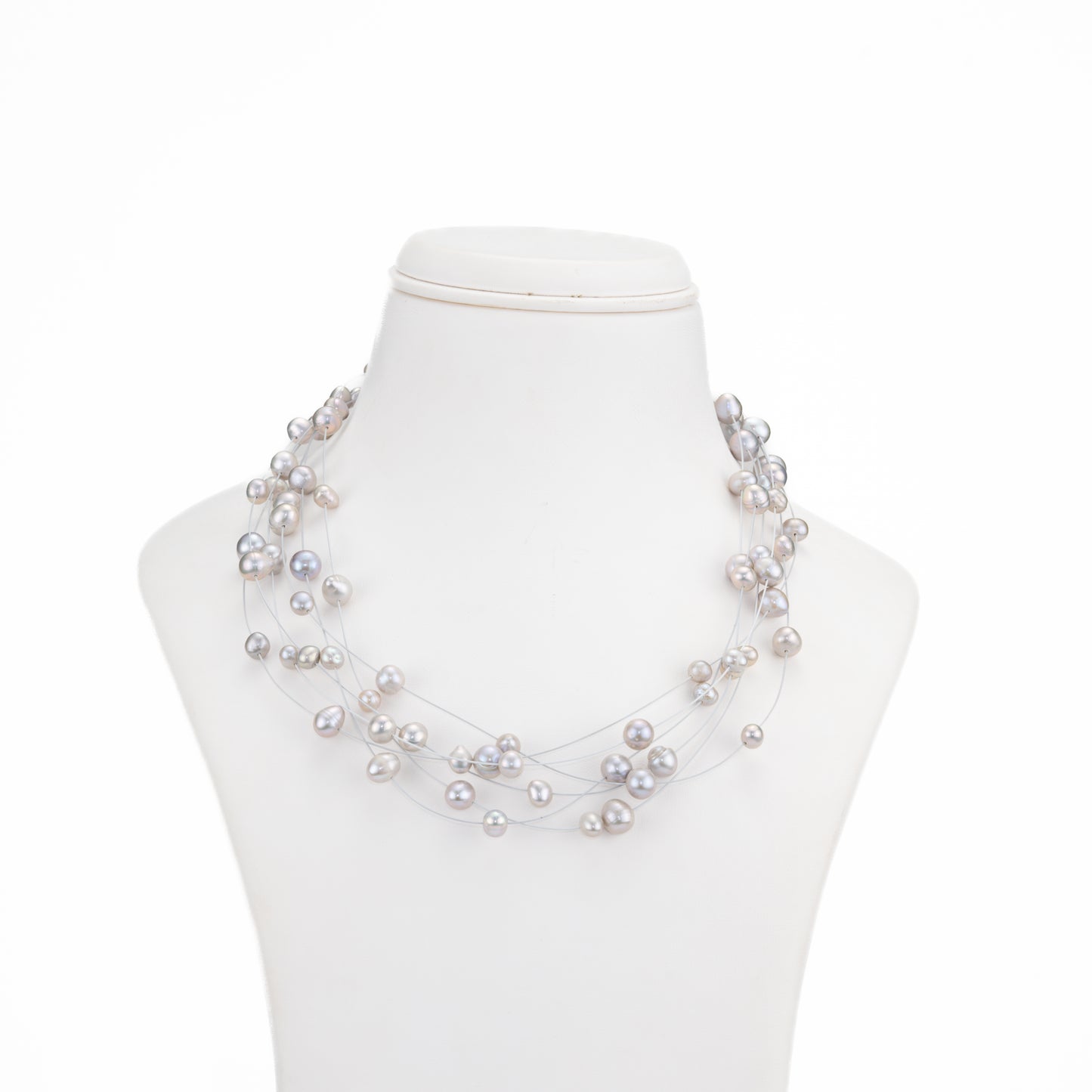 Edgy Grey Near Round Wire Freshwater Pearls Necklace