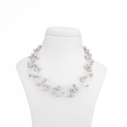 Edgy Grey Near Round Wire Freshwater Pearls Necklace