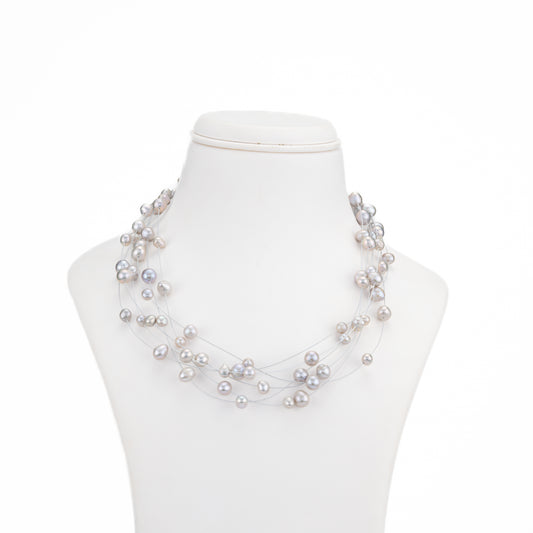 Edgy Grey Near Round Wire Freshwater Pearls Necklace