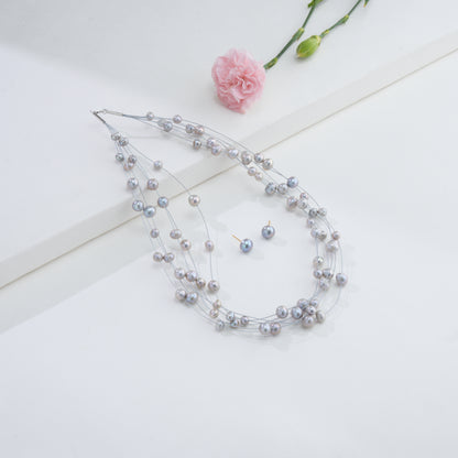 Edgy Grey Near Round Wire Freshwater Pearls Necklace