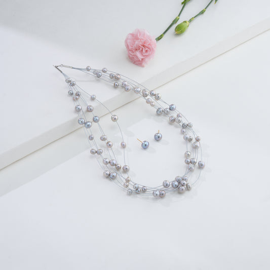Edgy Grey Near Round Wire Freshwater Pearls Necklace
