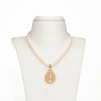 Floral Pink Stone Freshwater Pearl Necklace Set