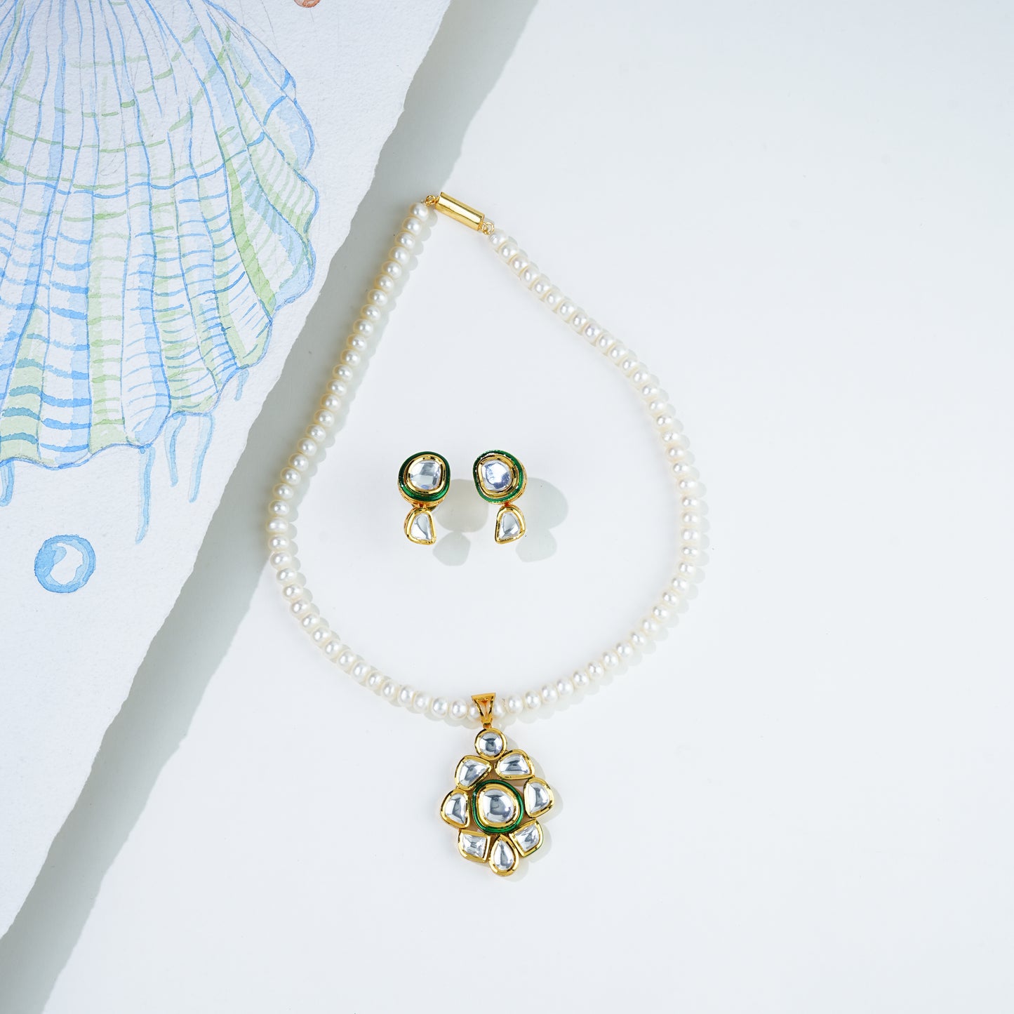 Soulful White Stone Freshwater Pearls Necklace Set