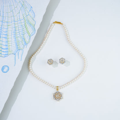 White Stone Freshwater Pearl Necklace Set